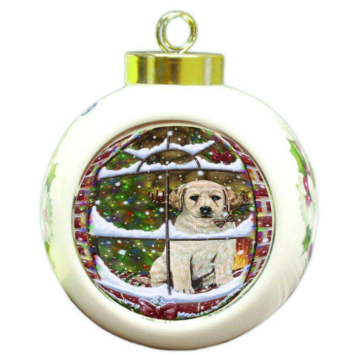 Please Come Home For Christmas Labradors Dog Sitting In Window Round Ball Christmas Ornament RBPOR48411