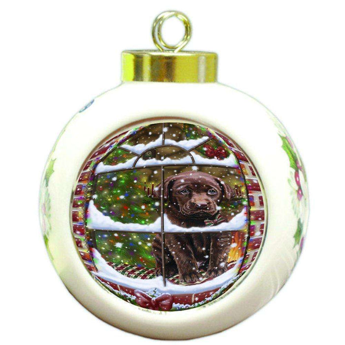 Please Come Home For Christmas Labradors Dog Sitting In Window Round Ball Christmas Ornament RBPOR48412