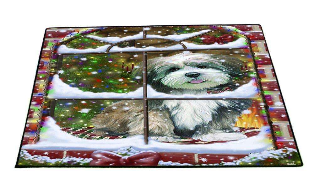 Please Come Home For Christmas Lhasa Apso Dog Sitting In Window Floormat FLMS48891