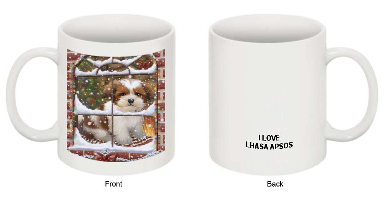 Please Come Home For Christmas Lhasa Apso Dog Sitting In Window Mug MUG48286