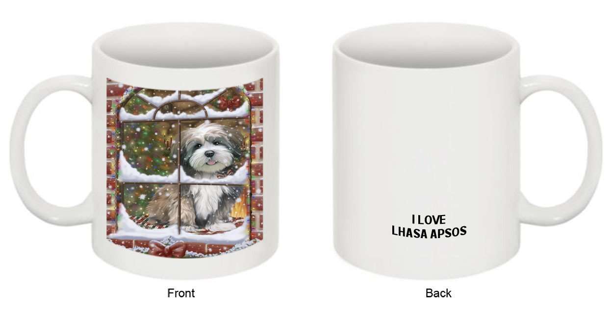 Please Come Home For Christmas Lhasa Apso Dog Sitting In Window Mug MUG48287