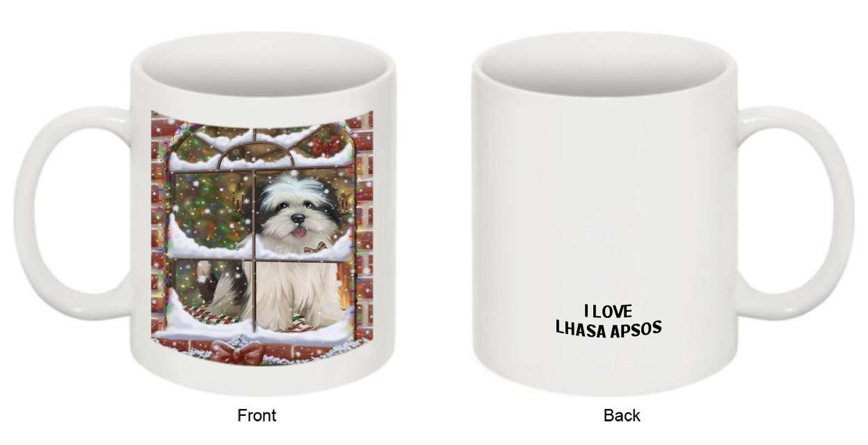 Please Come Home For Christmas Lhasa Apso Dog Sitting In Window Mug MUG48288