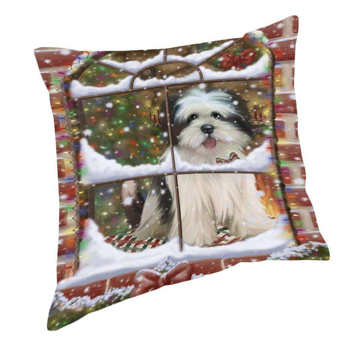 Please Come Home For Christmas Lhasa Apso Dog Sitting In Window Pillow PIL49712