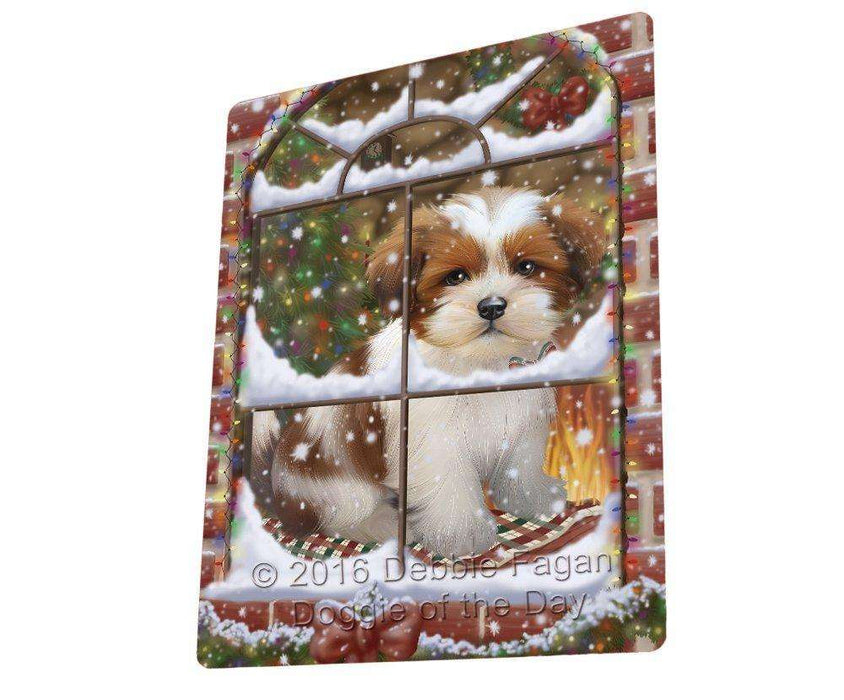 Please Come Home For Christmas Lhasa Apso Dog Sitting In Window Tempered Cutting Board C50034
