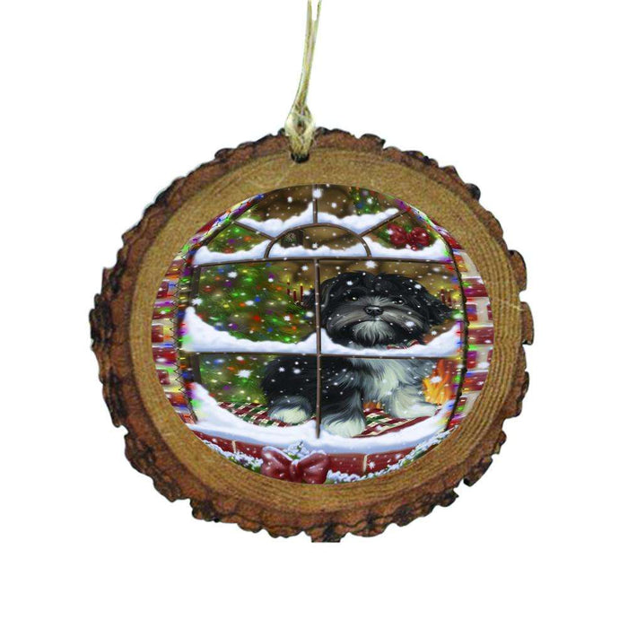 Please Come Home For Christmas Lhasa Apso Dog Sitting In Window Wooden Christmas Ornament WOR49181