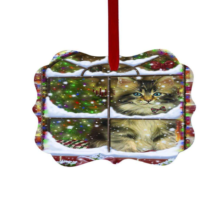 Please Come Home For Christmas Maine Coon Cat Sitting In Window Double-Sided Photo Benelux Christmas Ornament LOR49182