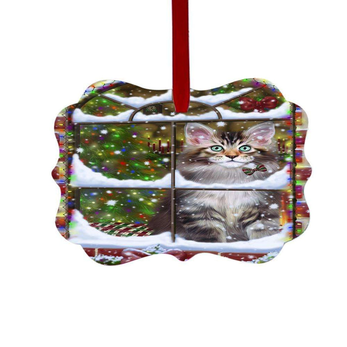 Please Come Home For Christmas Maine Coon Cat Sitting In Window Double-Sided Photo Benelux Christmas Ornament LOR49183