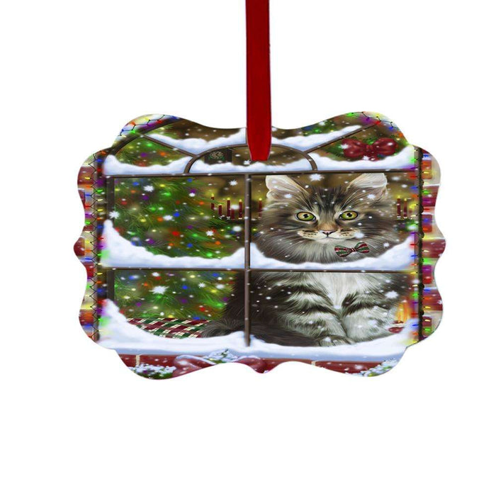 Please Come Home For Christmas Maine Coon Cat Sitting In Window Double-Sided Photo Benelux Christmas Ornament LOR49184