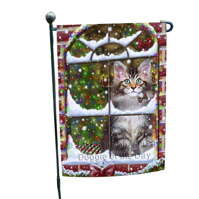 Please Come Home For Christmas Maine Coon Cat Sitting In Window Garden Flag GFLG53700