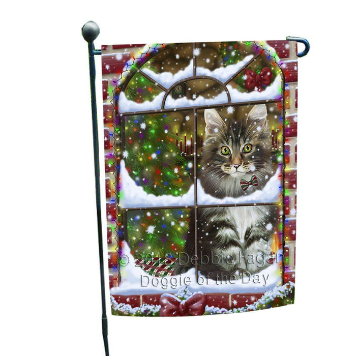 Please Come Home For Christmas Maine Coon Cat Sitting In Window Garden Flag GFLG53701