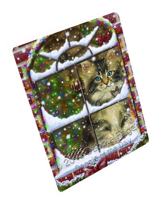 Please Come Home For Christmas Maine Coon Cat Sitting In Window Large Refrigerator / Dishwasher Magnet RMAG82704