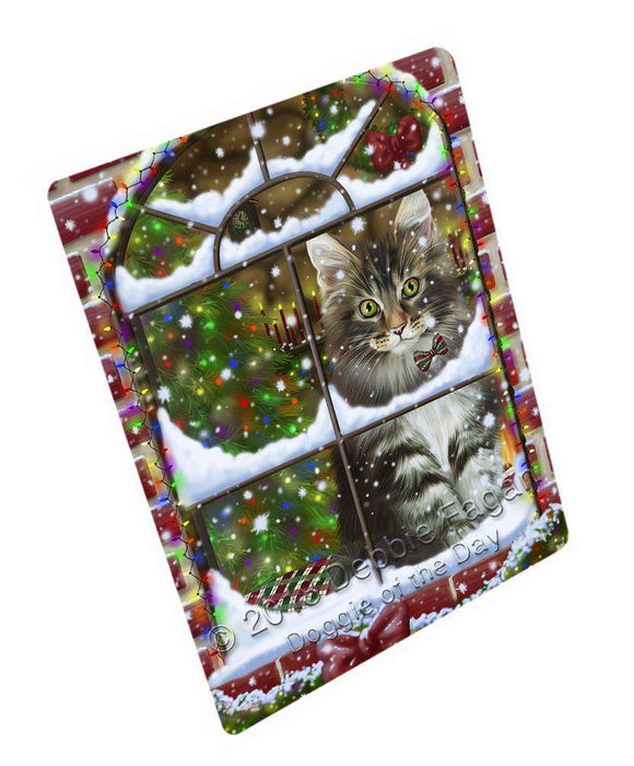 Please Come Home For Christmas Maine Coon Cat Sitting In Window Large Refrigerator / Dishwasher Magnet RMAG82716