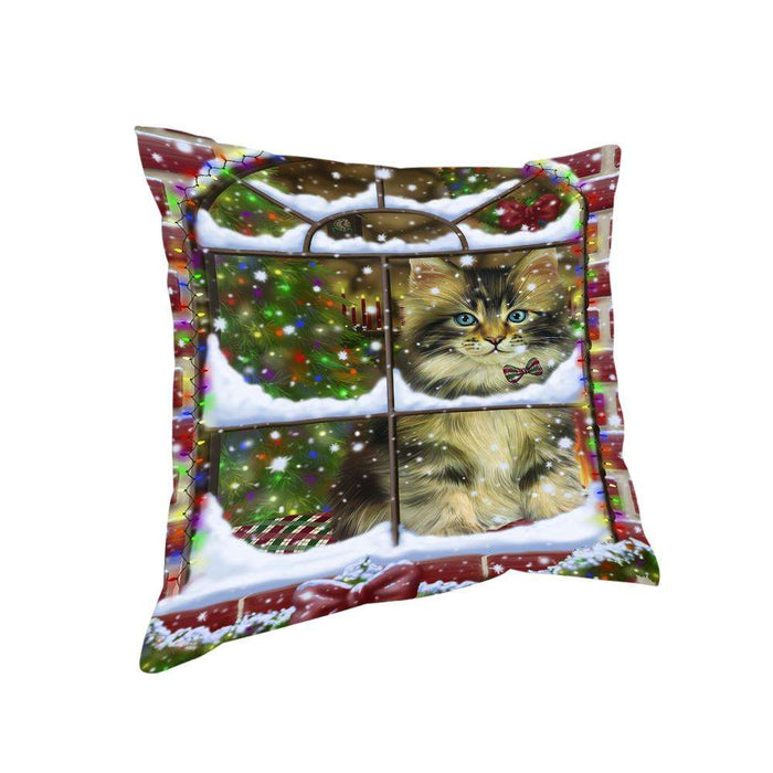 Please Come Home For Christmas Maine Coon Cat Sitting In Window Pillow PIL71172