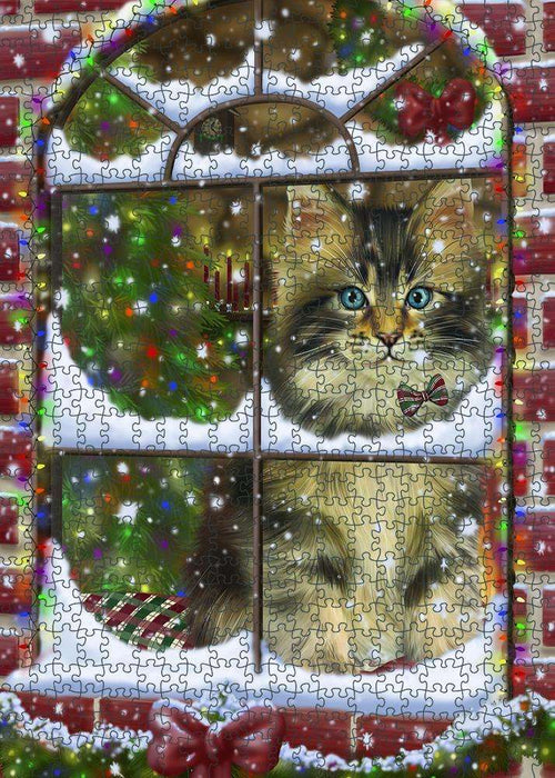 Please Come Home For Christmas Maine Coon Cat Sitting In Window Puzzle with Photo Tin PUZL81704