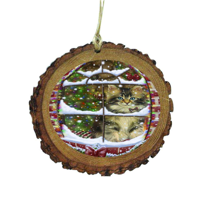 Please Come Home For Christmas Maine Coon Cat Sitting In Window Wooden Christmas Ornament WOR49182