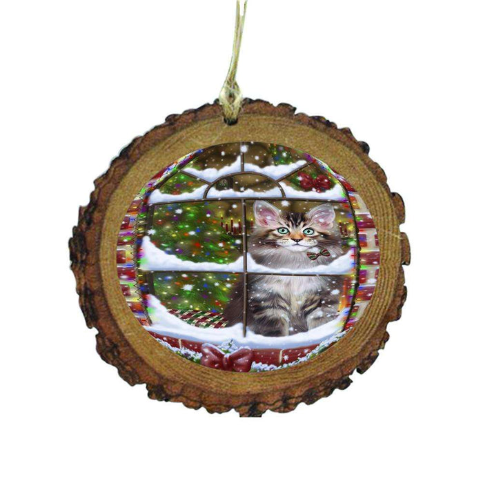 Please Come Home For Christmas Maine Coon Cat Sitting In Window Wooden Christmas Ornament WOR49183