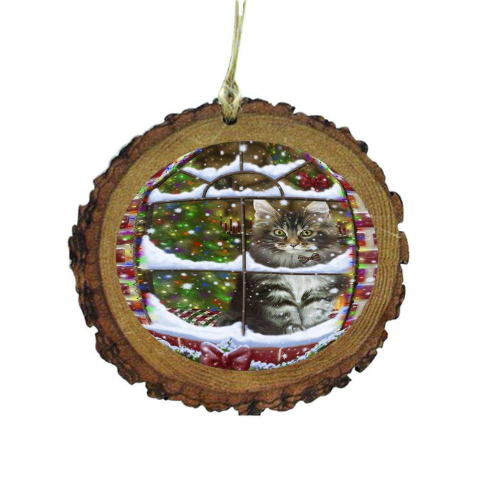 Please Come Home For Christmas Maine Coon Cat Sitting In Window Wooden Christmas Ornament WOR49184