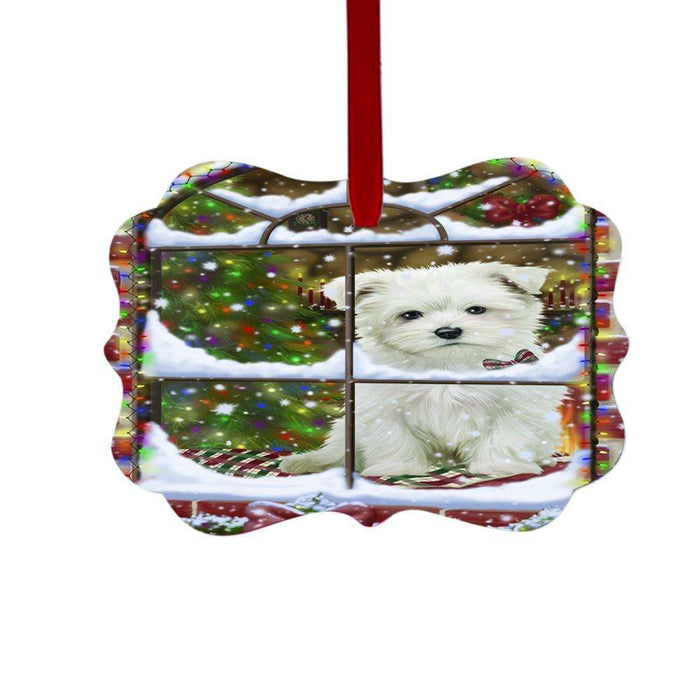 Please Come Home For Christmas Maltese Dog Sitting In Window Double-Sided Photo Benelux Christmas Ornament LOR49185