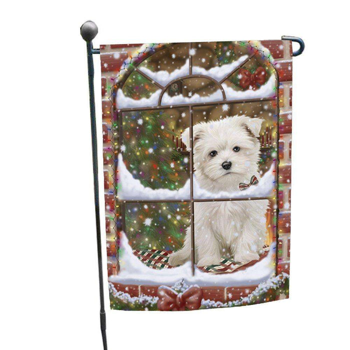 Please Come Home For Christmas Maltese Dog Sitting In Window Garden Flag