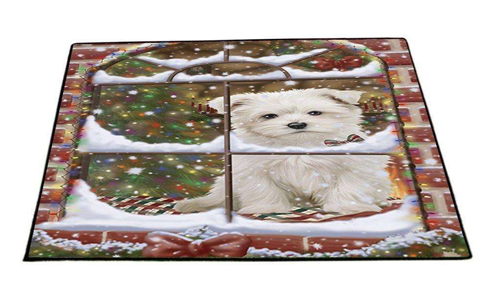 Please Come Home For Christmas Maltese Dog Sitting In Window Indoor/Outdoor Floormat