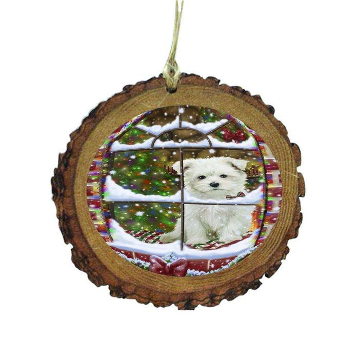 Please Come Home For Christmas Maltese Dog Sitting In Window Wooden Christmas Ornament WOR49185