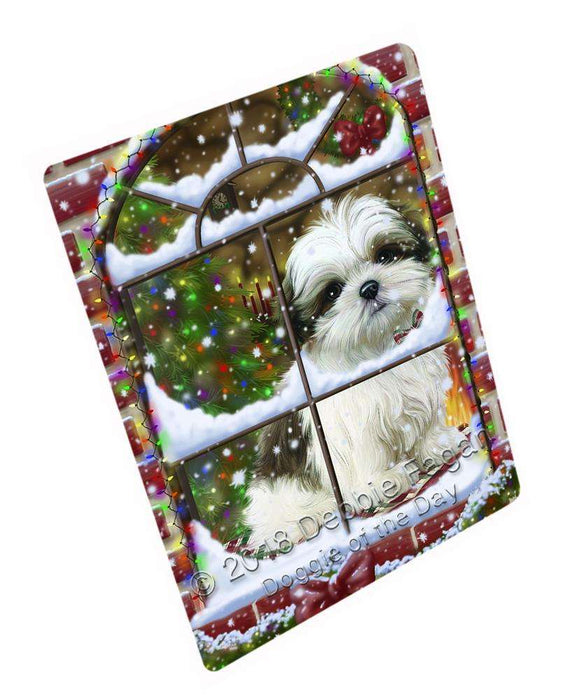 Please Come Home For Christmas Malti Tzu Dog Sitting In Window Blanket BLNKT100101
