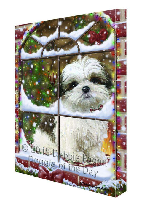 Please Come Home For Christmas Malti Tzu Dog Sitting In Window Canvas Print Wall Art Décor CVS100610