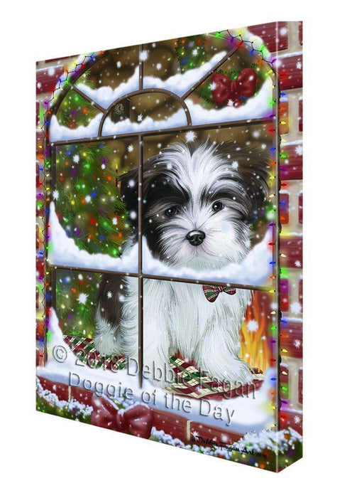 Please Come Home For Christmas Malti Tzu Dog Sitting In Window Canvas Print Wall Art Décor CVS103310