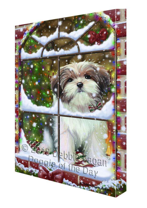 Please Come Home For Christmas Malti Tzu Dog Sitting In Window Canvas Print Wall Art Décor CVS103319