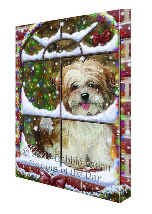 Please Come Home For Christmas Malti Tzu Dog Sitting In Window Canvas Print Wall Art Décor CVS103328