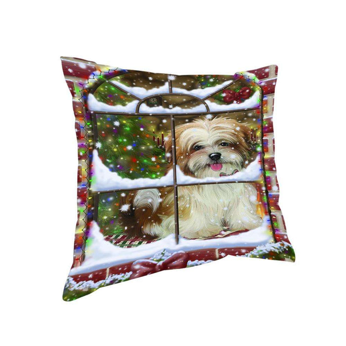 Please Come Home For Christmas Malti Tzu Dog Sitting In Window Pillow PIL71196