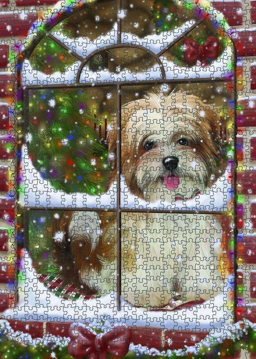 Please Come Home For Christmas Malti Tzu Dog Sitting In Window Puzzle with Photo Tin PUZL81728