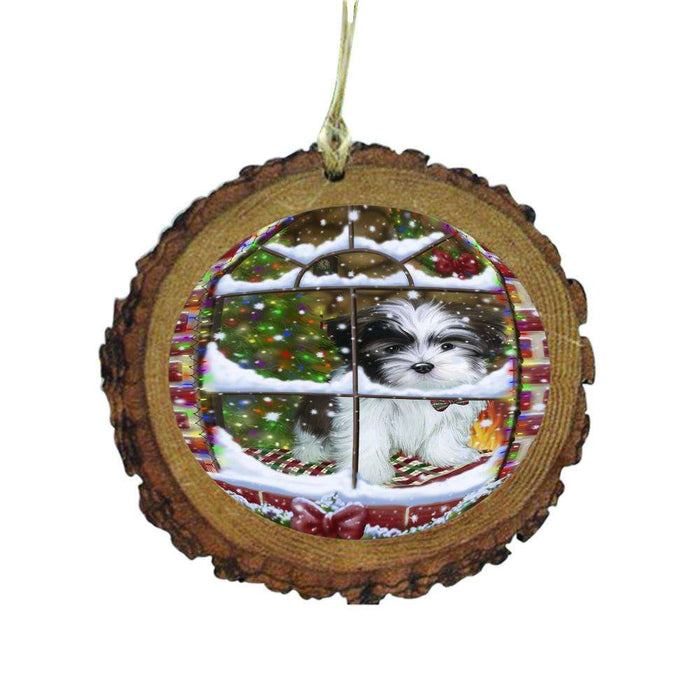 Please Come Home For Christmas Malti Tzu Dog Sitting In Window Wooden Christmas Ornament WOR49187