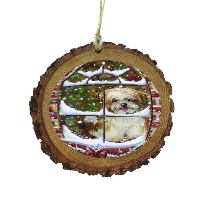 Please Come Home For Christmas Malti Tzu Dog Sitting In Window Wooden Christmas Ornament WOR49189