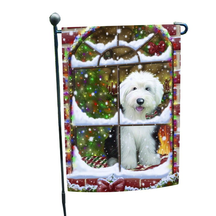 Please Come Home For Christmas Old English Sheepdog Dog Sitting In Window Garden Flag