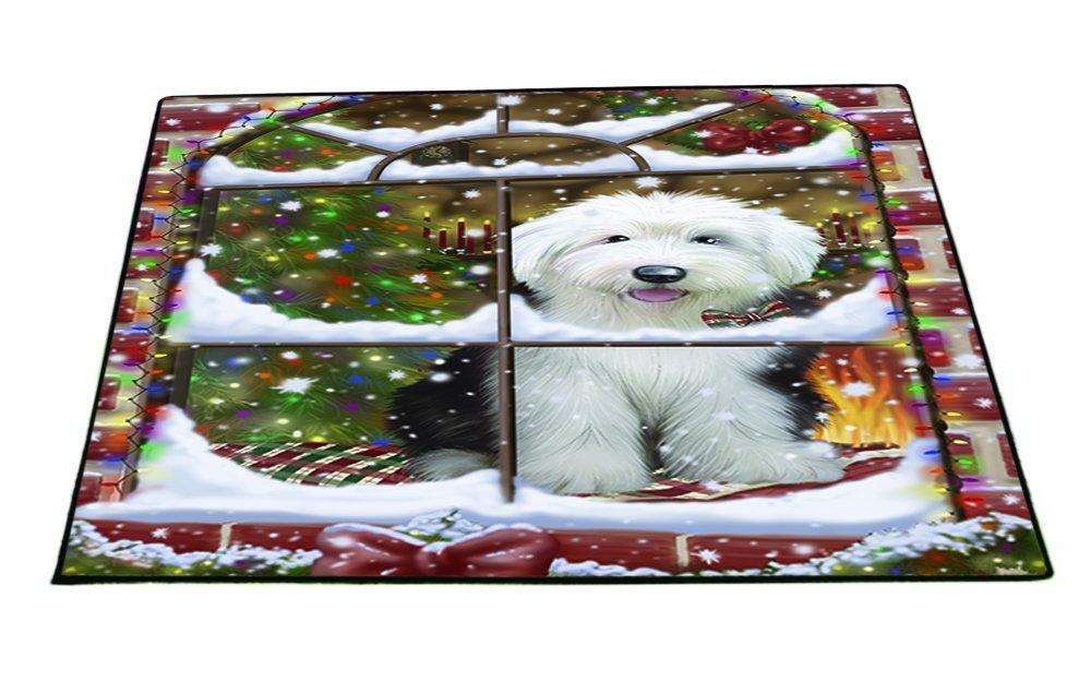 Please Come Home For Christmas Old English Sheepdog Dog Sitting In Window Indoor/Outdoor Floormat
