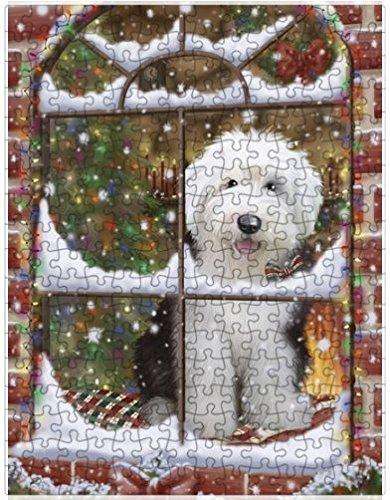 Please Come Home For Christmas Old English Sheepdog Dog Sitting In Window Puzzle with Photo Tin