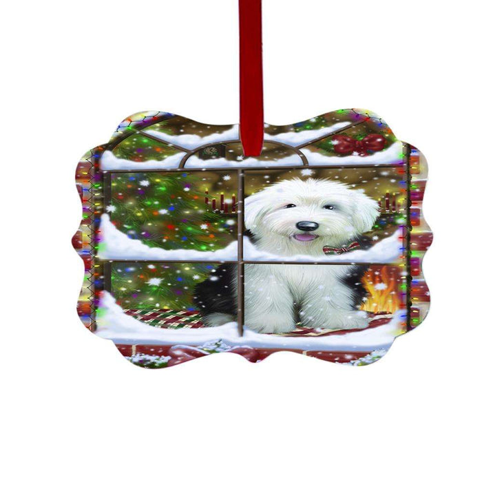 Please Come Home For Christmas Old English Sheepdog Sitting In Window Double-Sided Photo Benelux Christmas Ornament LOR49190