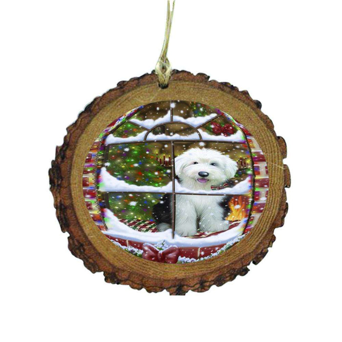 Please Come Home For Christmas Old English Sheepdog Sitting In Window Wooden Christmas Ornament WOR49190
