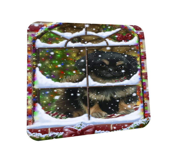 Please Come Home For Christmas Pekingese Dog Sitting In Window Coasters Set of 4 CST48375