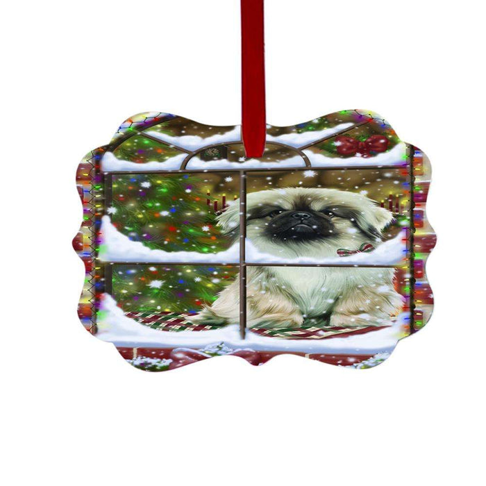 Please Come Home For Christmas Pekingese Dog Sitting In Window Double-Sided Photo Benelux Christmas Ornament LOR49191