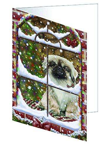 Please Come Home For Christmas Pekingese Dog Sitting In Window Handmade Artwork Assorted Pets Greeting Cards and Note Cards with Envelopes for All Occasions and Holiday Seasons