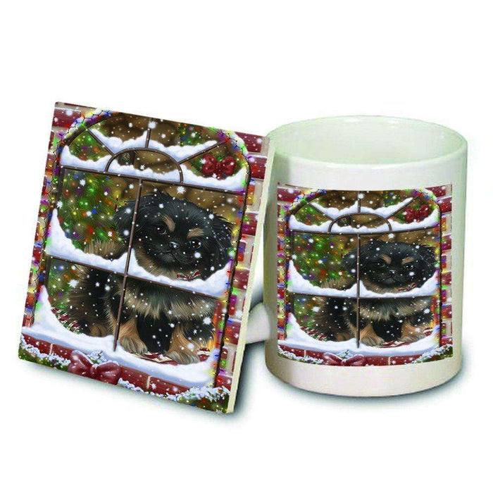 Please Come Home For Christmas Pekingese Dog Sitting In Window Mug and Coaster Set MUC48408