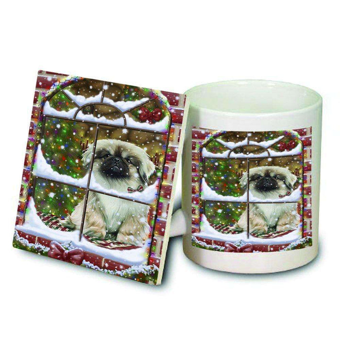 Please Come Home For Christmas Pekingese Dog Sitting In Window Mug and Coaster Set