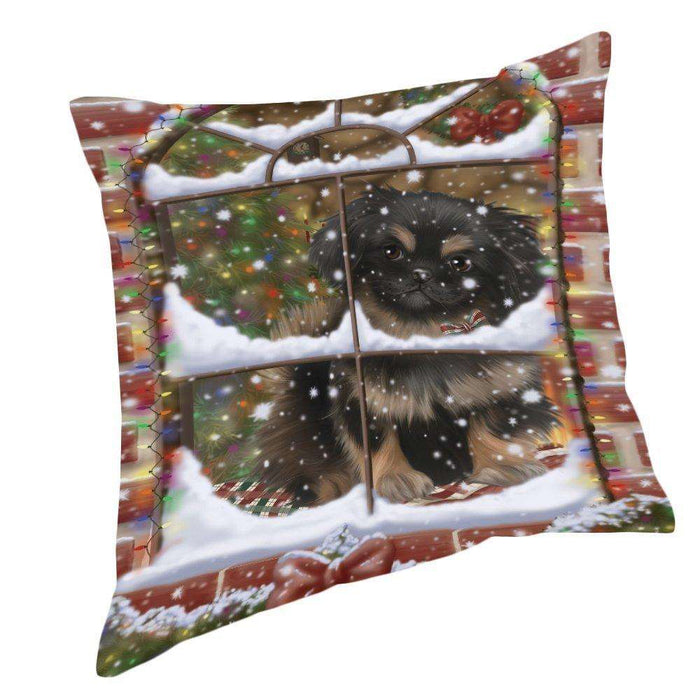 Please Come Home For Christmas Pekingese Dog Sitting In Window Pillow PIL49716