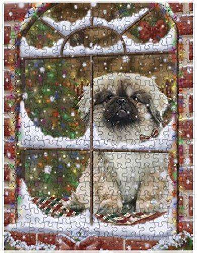Please Come Home For Christmas Pekingese Dog Sitting In Window Puzzle with Photo Tin D578