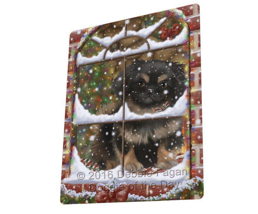 Please Come Home For Christmas Pekingese Dog Sitting In Window Tempered Cutting Board C50043