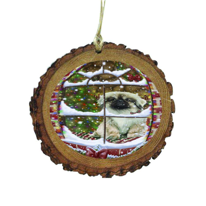 Please Come Home For Christmas Pekingese Dog Sitting In Window Wooden Christmas Ornament WOR49191