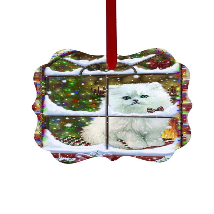Please Come Home For Christmas Persian Cat Sitting In Window Double-Sided Photo Benelux Christmas Ornament LOR49192