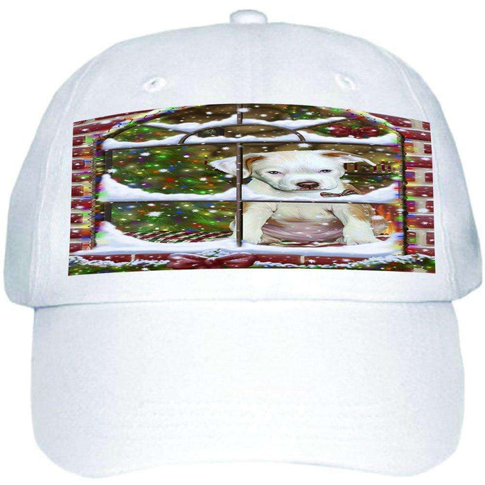 Please Come Home For Christmas Pit Bull Dog Sitting In Window Ball Hat Cap HAT48984